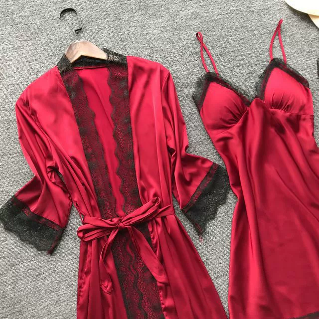 午夜魅力 Sexy summer pijama, set, top with cups, 4 piece set, Korean style, lifting effect