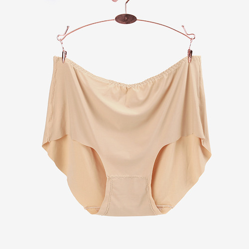 One piece drop shipping large size 200 pounds seamless underwear for women ice silk mid-high waist solid color cotton triangle breathable quick-drying summer