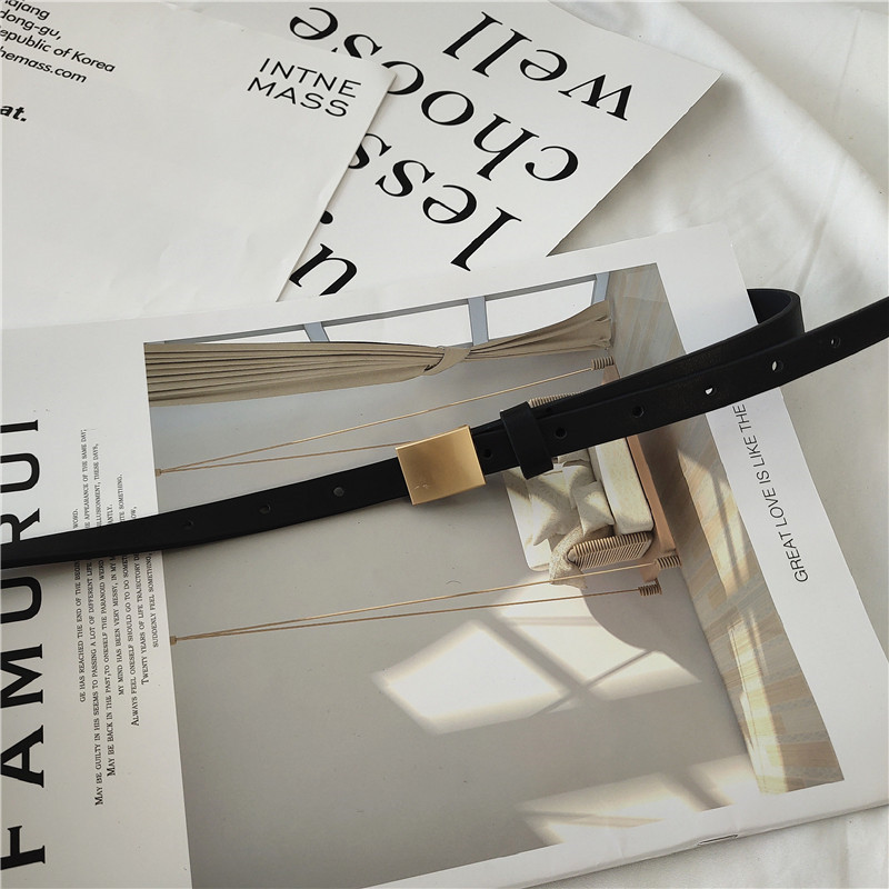 Japonés ins estilo artístico simple cinturón delgado de las mujeres negras Cinturón de moda de estilo coreano de las mujeres cinturón casual pantalones a juego