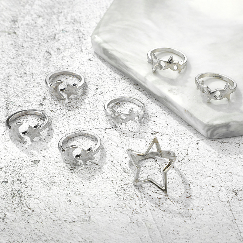 New Star Moon Ring 7 Piece Set Pentagram Open Joint Ring Set Set Al Por Mayor display picture 7