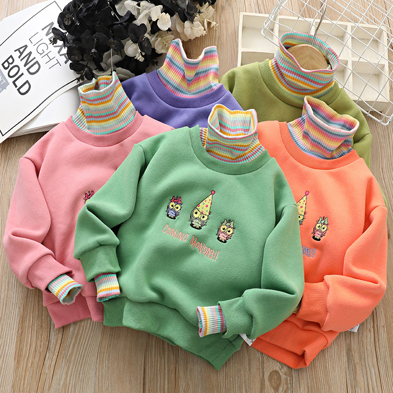 儿童冬季半高领卫衣冬款男女童加厚卫衣2020童装韩版卡通上衣