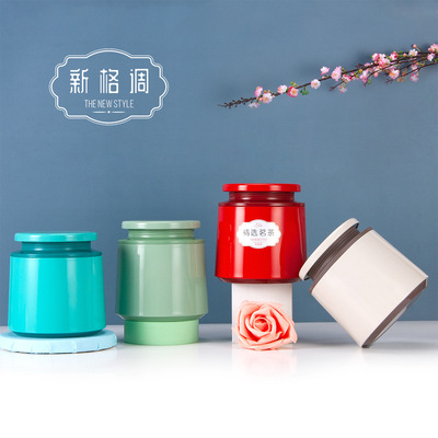2020精品创意简约圆形马口铁茶叶罐包装盒  家用螺旋密封储物空罐