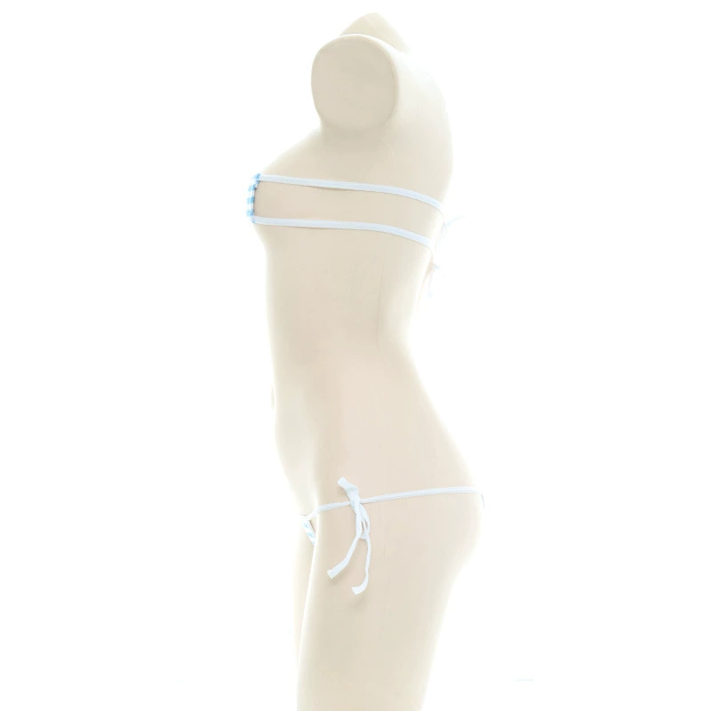 Женские бикини-трилистники, полосатые синие или пудрово-белые, one size fits all