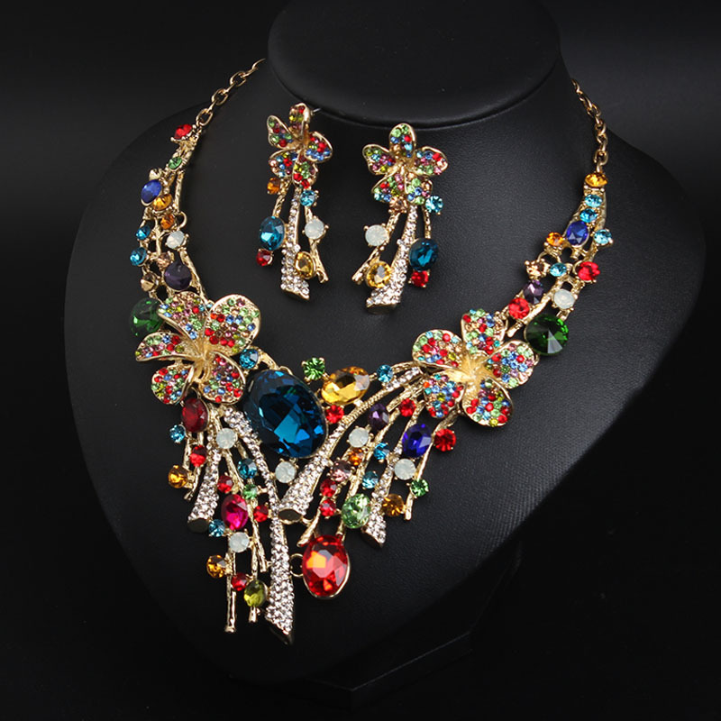 155g Weight Artificial Gemstones Inlay Material Necklace Classification 1 Set Quantity Classical Flower Artificial Gemstones Alloy Wholesale Necklace