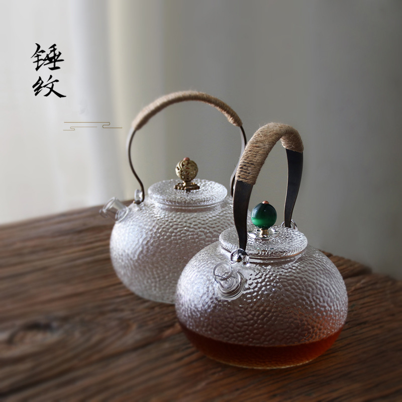 铜把提梁壶耐热玻璃茶壶 电陶炉常用煮茶壶日式锤纹烧水壶礼品|ms
