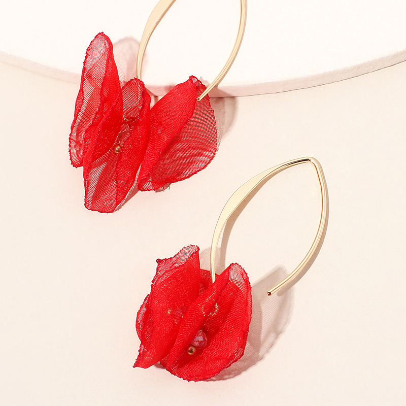 4g Weight Earrings Classification Housewarming, Anniversary, Business, Wedding, Travel, Birthday, Festival Occasion Alloy Material Flower Pattern Women'S Gender Sweet Style Rose Red, White, Beige, Pink, Red, Green, Blue, Yellow, Black Color Korean Summer New Lace Mesh Flower Earrings Color Petal Earrings Wholesale Nihaojewelry 7