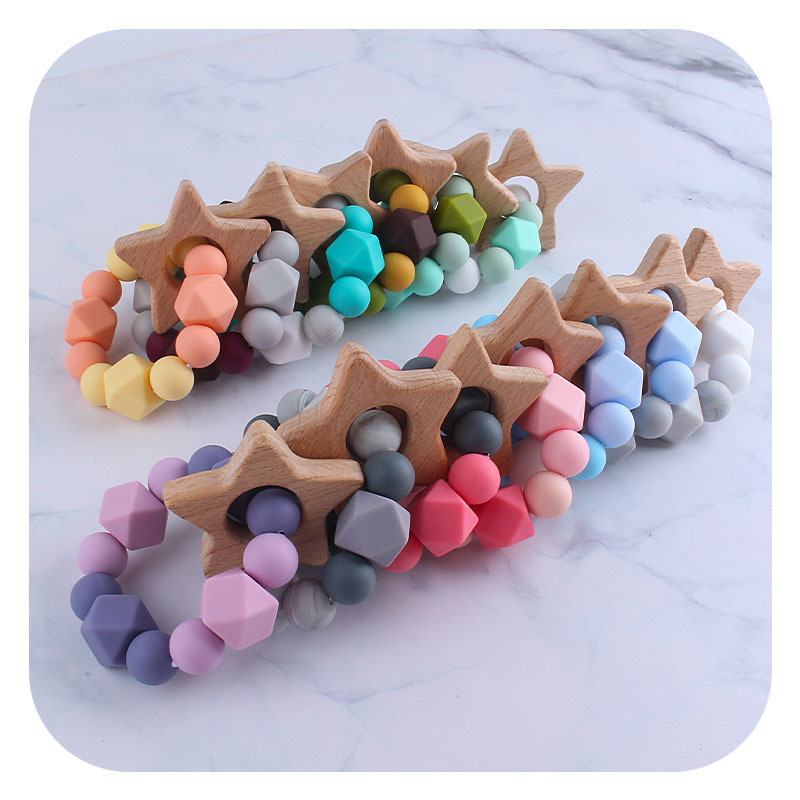 Creativo DIY bebé haya estrella de cinco puntas juguete mordedor bebé Seguridad Protección del Medio Ambiente pulsera de cuentas de silicona mordedor