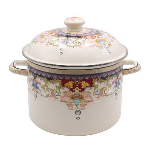 Thickened enamel steamer enamel porcelain stew household with cage drawer flat bottom double-eared soup pot induction cooker gas universal