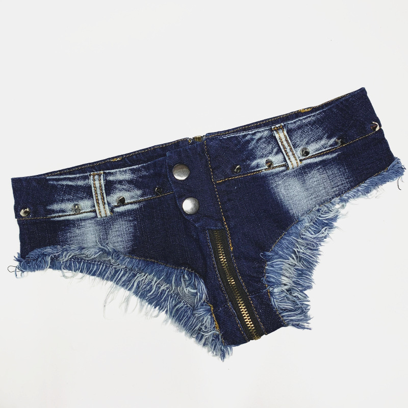 New ultra-low waist ultra-short sexy shorts zipper crotch denim hot pants nightclub women's pants online popular live pants