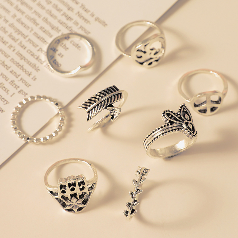 Jewelry Bohemian Retro Alloy Ring Fashion Simple Leaf Palm Hollow 10 Piece Set Wholesale Nihaojewelry display picture 6