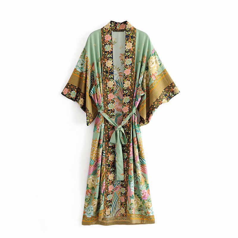  printing loose shawl kimono long dress  NSAM4231