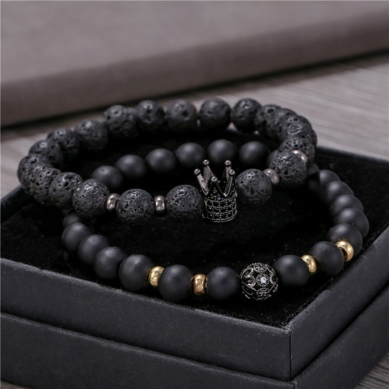 Hot-selling Jewelry Frosted Lava Stone Wear Zircon High Crown Separation Beads Elastic Suit Bracelet  Wholesale Nihaojewelry display picture 4