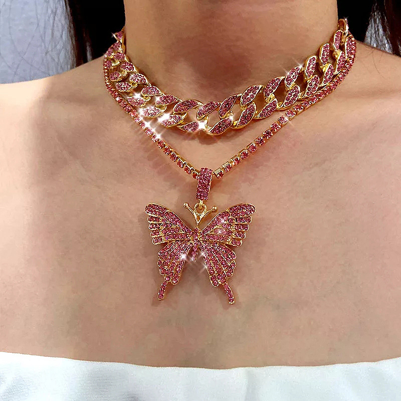 Collar De Diamantes Exagerados Con Mariposa Grande De Doble Capa display picture 2