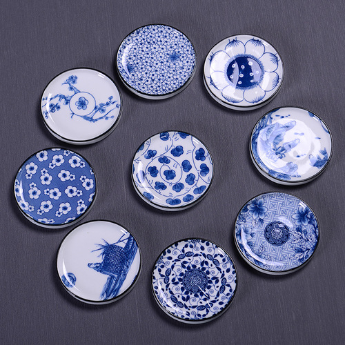 Ceramic tea set coaster Kung Fu tea heat insulation anti-scalding handmade large retro underglaze blue and white porcelain saucer tea ceremony accessories
