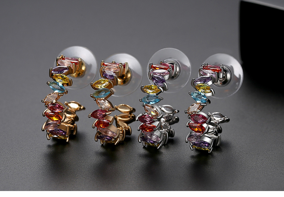 Stud Earrings New Trend Color Lady Copper Inlaid Zircon Earring Gift display picture 1