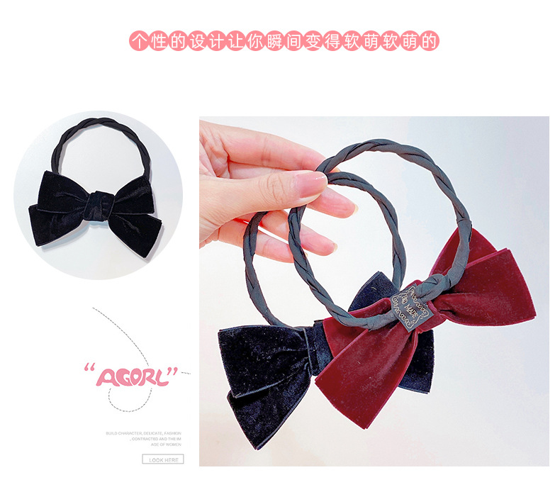 Red Velvet Bow Plate Hair Ring display picture 2