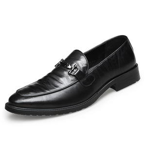 男鞋山羊皮男士婚鞋真皮正装皮鞋男尖头黑色一脚蹬商务休闲皮鞋男