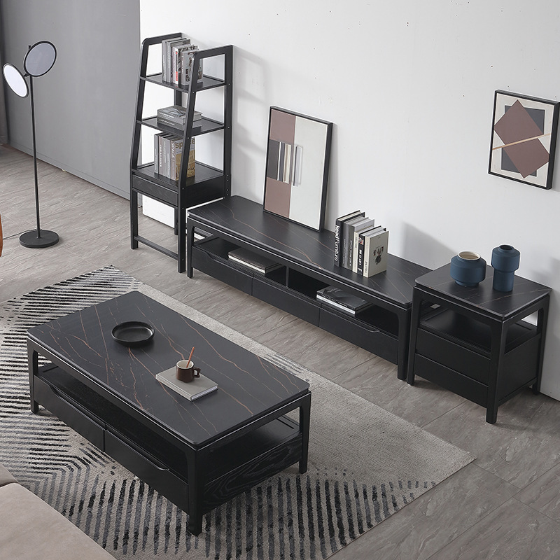 Northern Europe solid wood Rock plate tea table TV cabinet combination Modern minimalist a living room Small apartment household Italian Polar region
