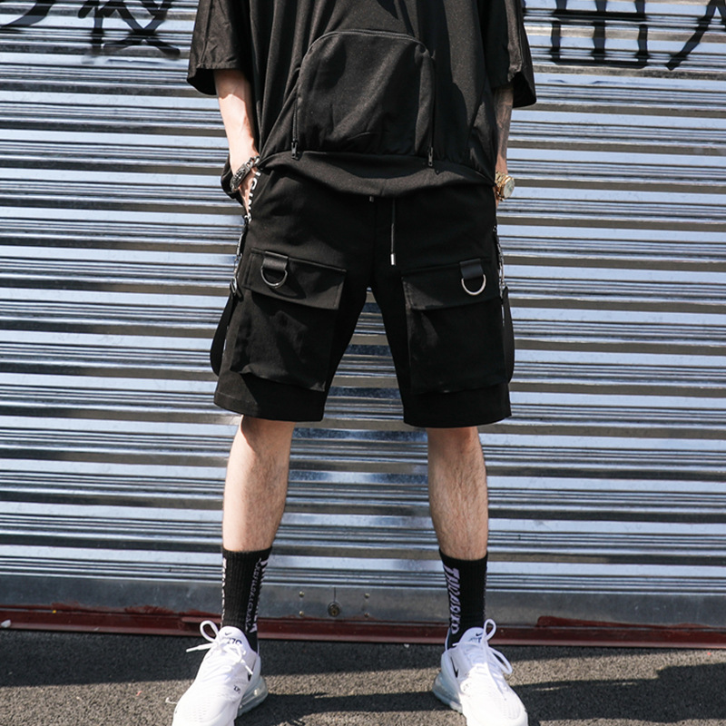 Overalls Shorts Men's Tide Brand Ins Personality New Harajuku Style Korean Version Loose Trend Hip-hop Streamer Five-point Pants Tide