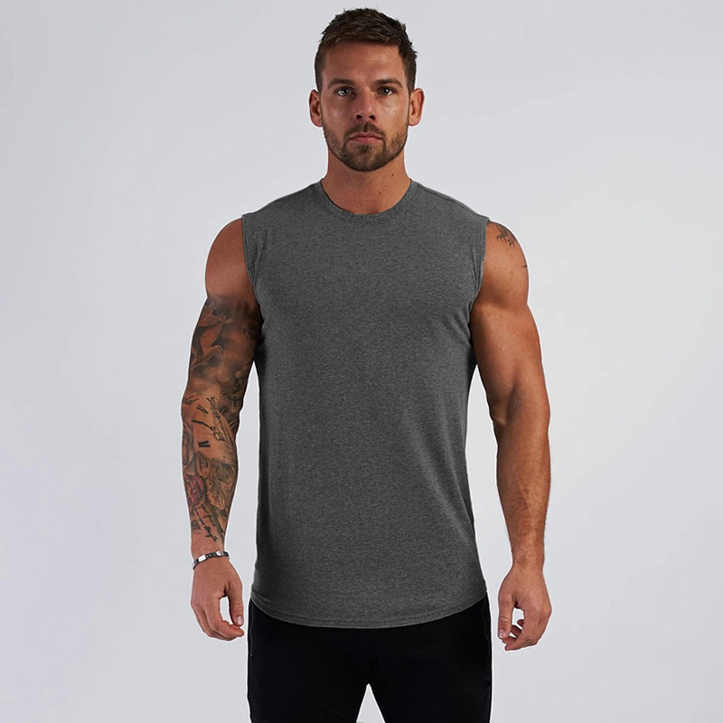 Foreign Trade Light Plate Solid Color Summer Sports Sleeveless T-shirt Men's Bodybuilding Fitness Vest Pure Cotton Running Training Top Foreign Trade Light Plate Solid Color Summer Sports Sleeveless T-shirt Men's Bodybuilding Fitness Vest Pure Cotton Running Training Top