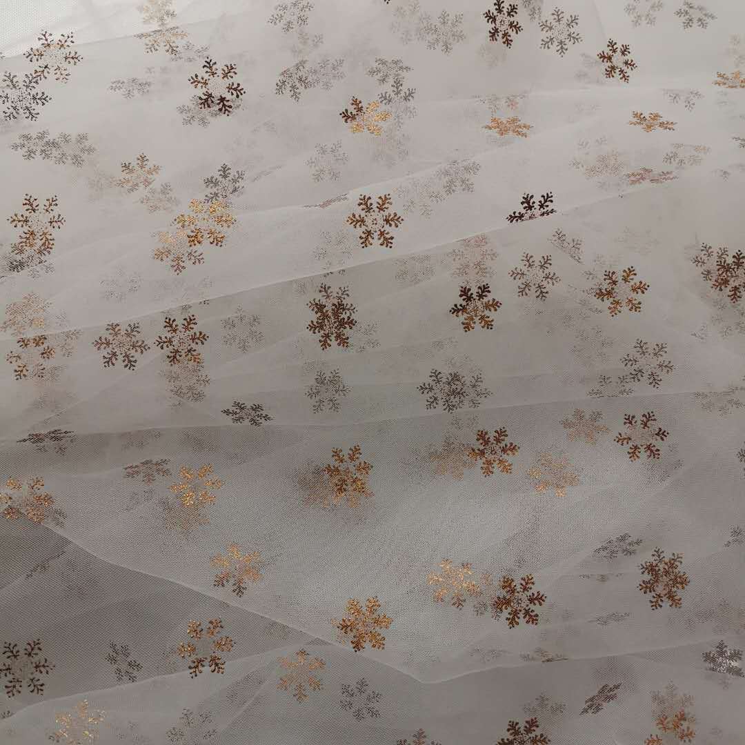 新款好品质锦特密网底布古铜色膜烫雪花 特色材料小清新网纱 现货