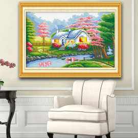 幸福之家吉瑞之家小幅风景画客厅玄关印花十字绣自己绣美丽家园