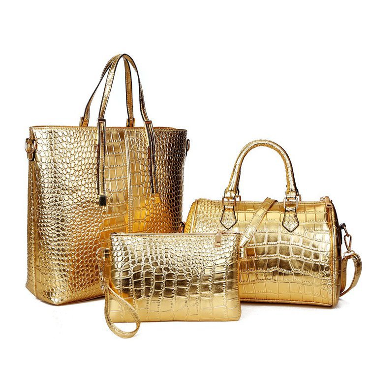 Women's Three-Piece Set Spring and Summer New Crossbody Shoulder Portable Fashion Women's Bag Crocodile Pattern Golden Mother Bag Big Bag