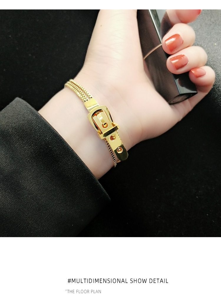 Europäische Und Amerikanische Mode Uhr Gürtels Chnalle Drei Schicht Ige Reis Perlen Box Kette Armband Weibliche Titan Stahl 18k Gold Hand Verzierungen E095 display picture 3