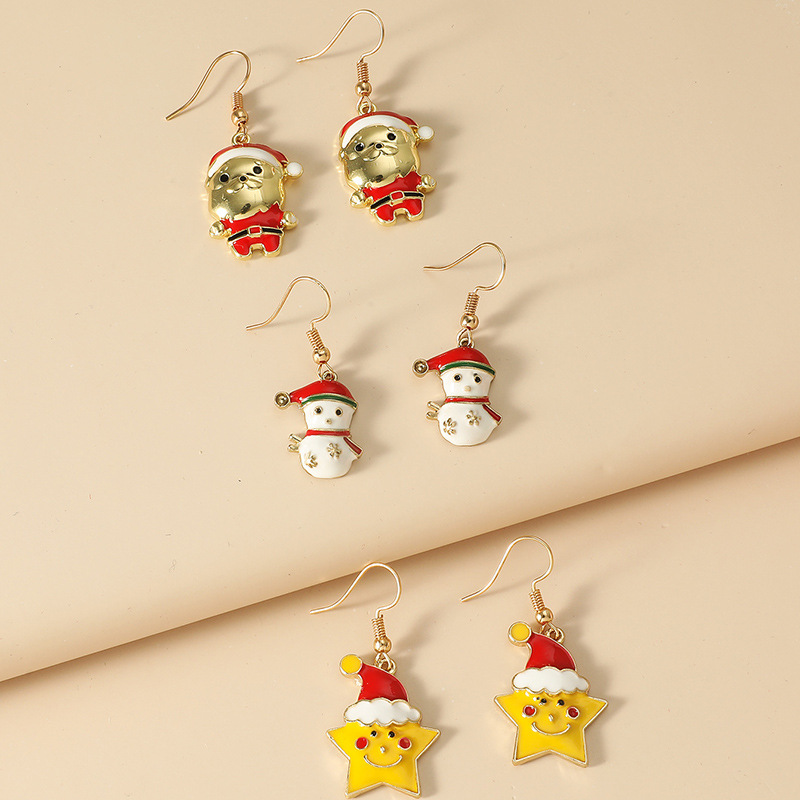 Retro Simple Santa Starfish  Snowman Christmas Earrings display picture 4