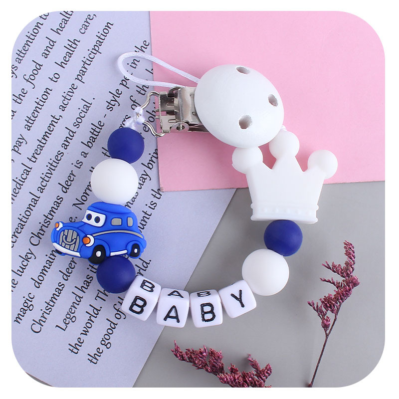 Letra de plástico Hemu chupete clip bebé calmante silicona coche chupete cadena corona mordedor