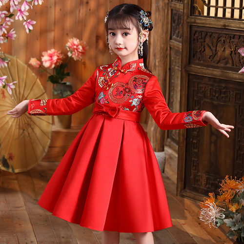 Kids Hanfu girls Chinese princess dress red new year celebration stage performance tang suit  fairy dress tangzhuang qipao cheongsam dress for baby
