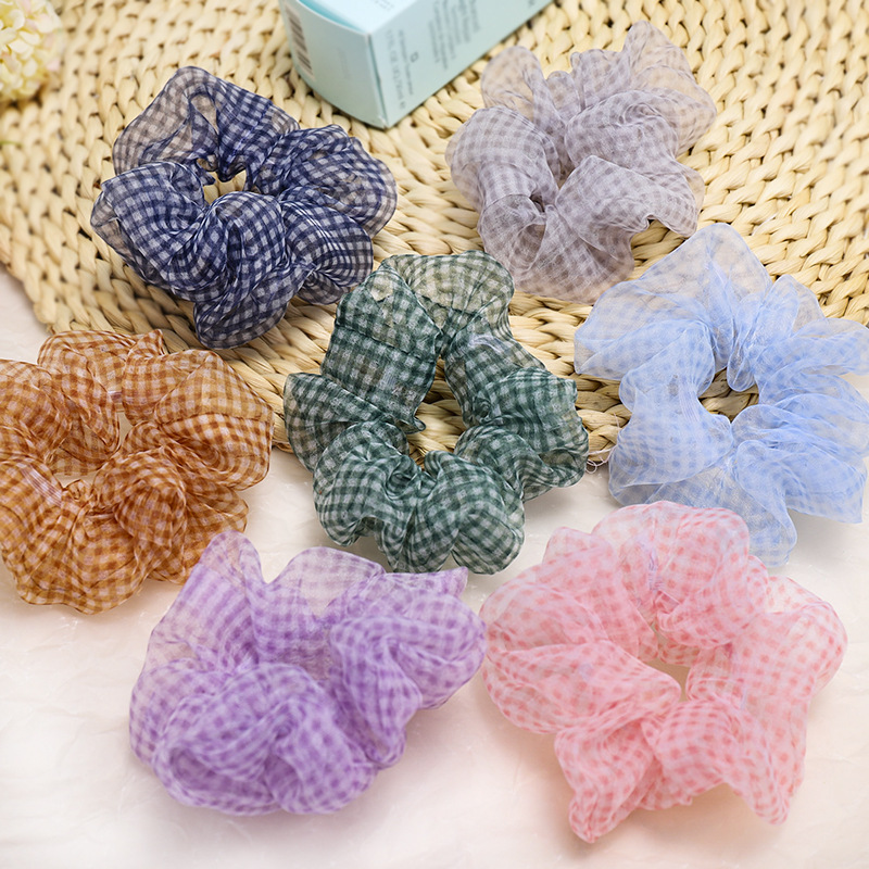 Mesh Plaid Hair Rope Large Intestine Hair Ring Ball Head Rubber Band Tie Hair Scrunchies Wholesale Nihaojewelry display picture 12