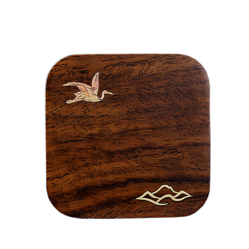 [Copper Wood Coaster] Black sandalwood whole solid wood log inlaid with brass kung fu tea ceremony anti-scalding accessories tea cup holder