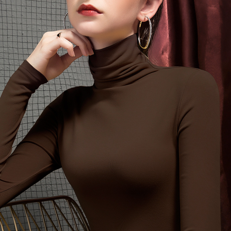 Spring New Style Pure Cotton High Collar Base Shirt Women's Pile Collar Slim-fit Inner Base Long-sleeved T-shirt Women's All-match Spring New Style Pure Cotton High Collar Base Shirt Women's Pile Collar Slim-fit Inner Base Long-sleeved T-shirt Women's All-match