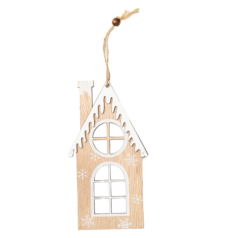 Madera pintada a mano pequeña casa colgante blanco rojo decoración de Navidad nórdica ins colgante colgante ins viento