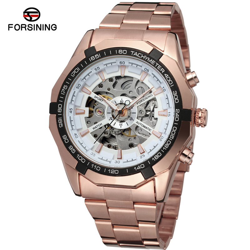 FORSINING correa de acero de los hombres reloj mecánico automático hueco transparente inferior negocio reloj mecánico volante reloj 8042