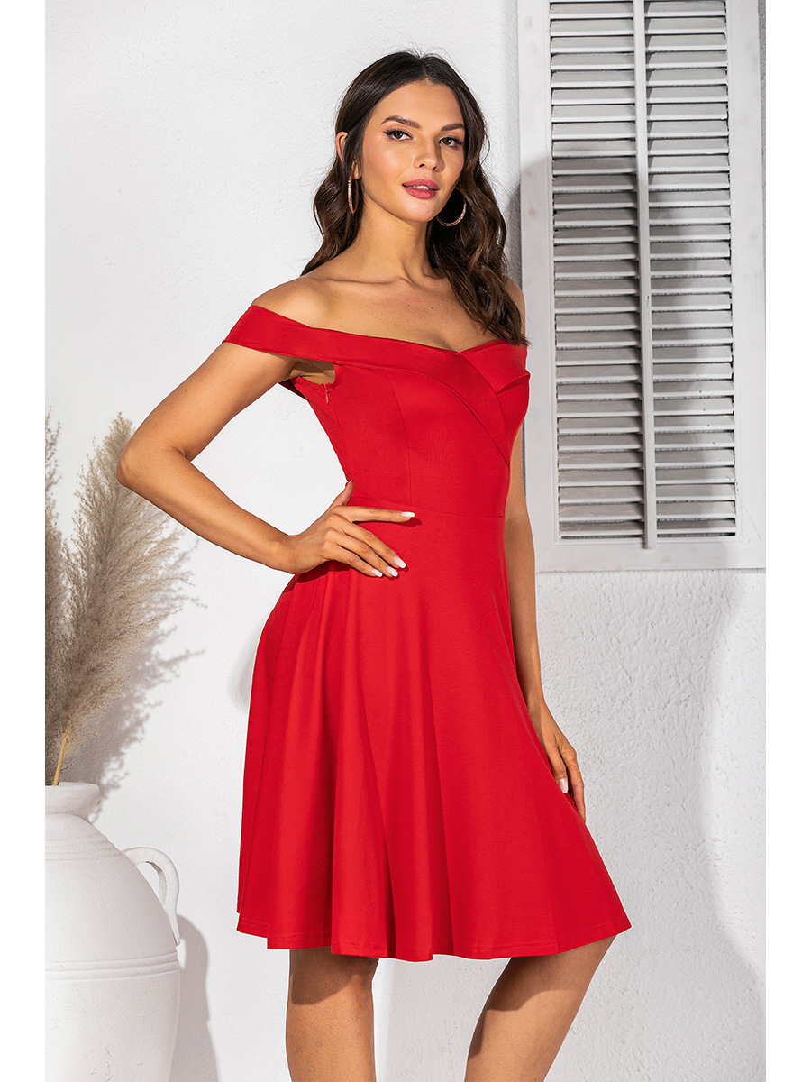  solid color cross-neck strapless dress NSAL2926