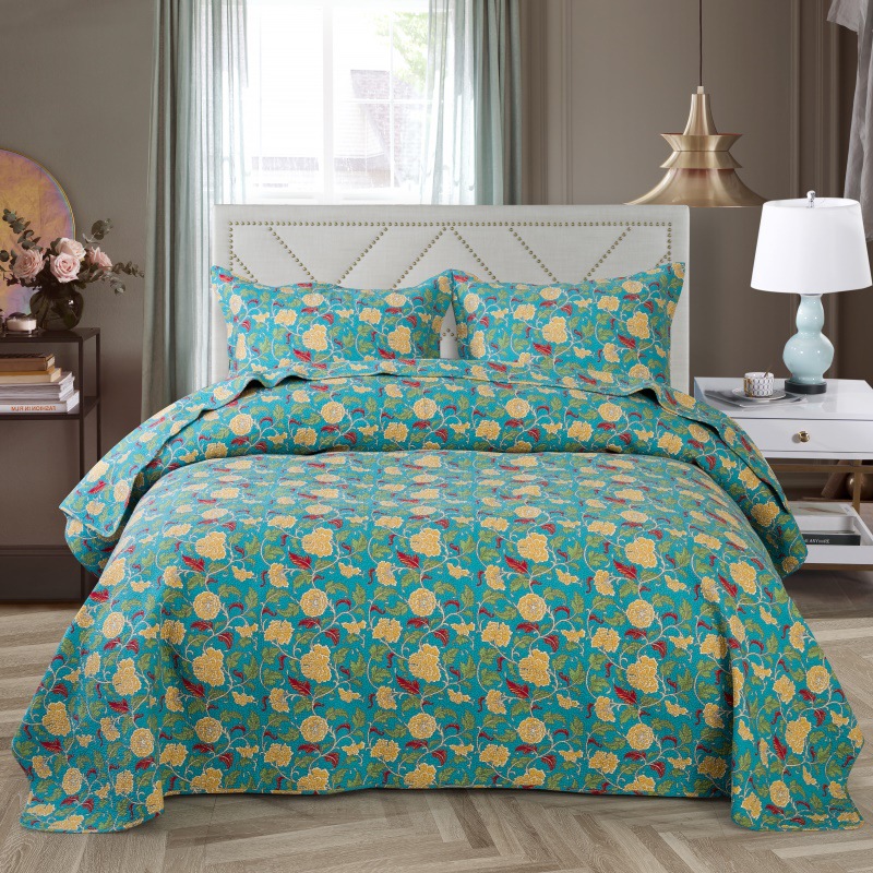 厂家直销 纯棉床盖床上用品三件套水洗夏凉空调被印花密绣绗缝被
