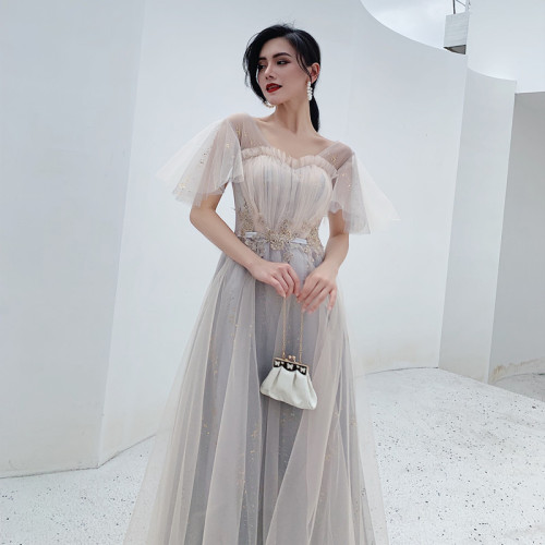 wedding party Bridesmaid Dress evening party dresses with Fairy Spirit covering  arms