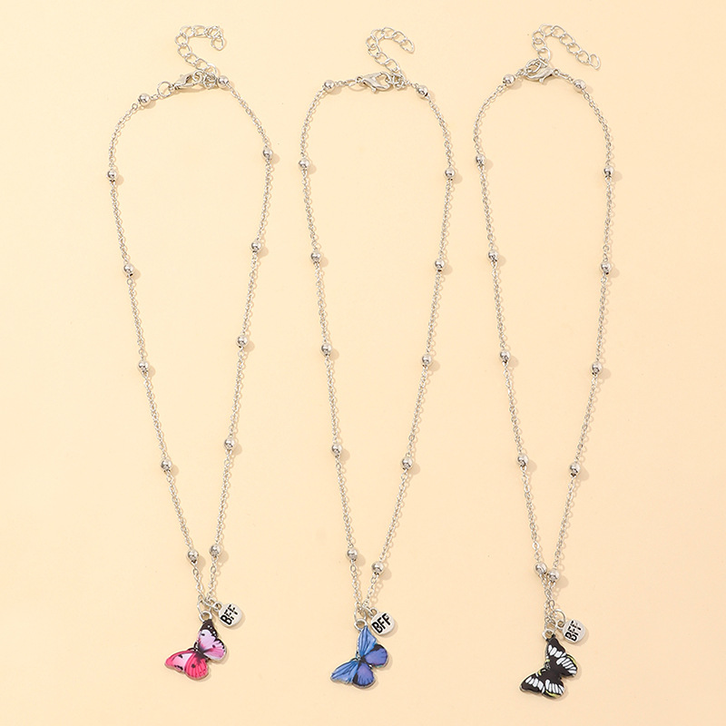 Fashion Color Butterfly Necklace Girls Alloy Drip Oil Color Hip Hop Clavicle Chain Wholesale display picture 14