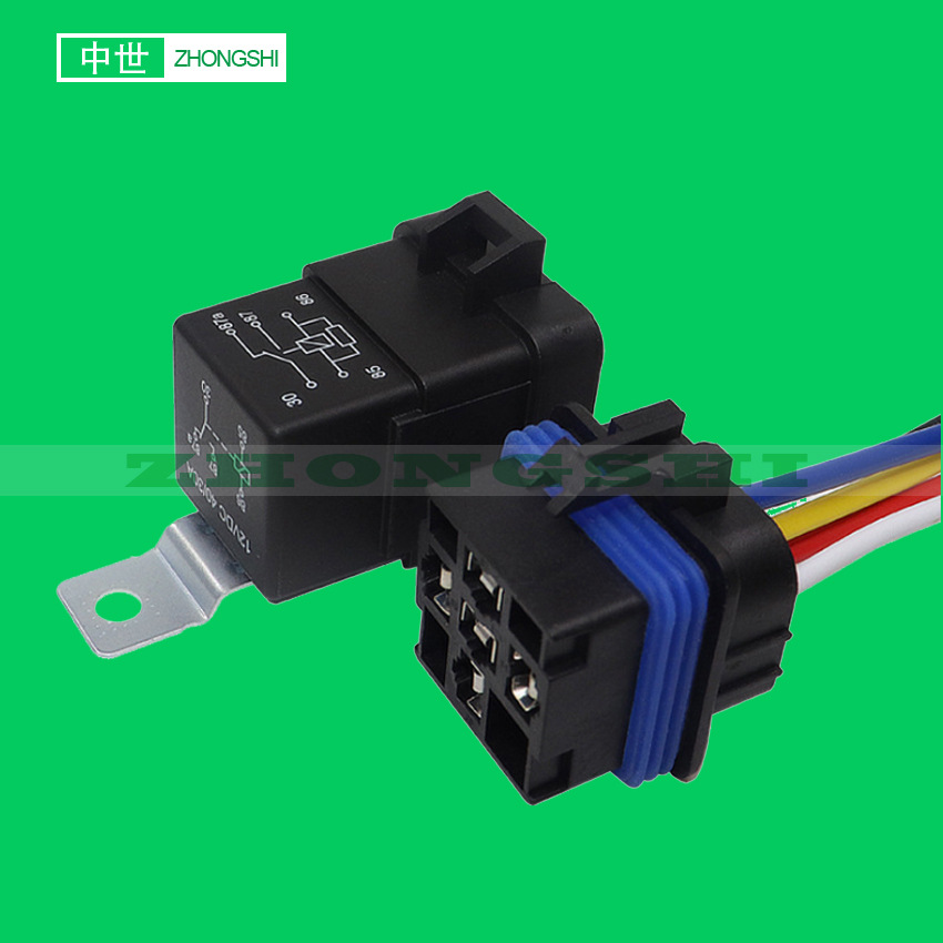 汽车防水水继电器 一体防水带线座子继电器带金属支架12V/24V 40A