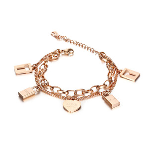 韩版夏季新款镀18k玫瑰金镂空锁头手链网红同款饰品厂家批发