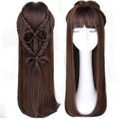 天美假发女长直发汉服隐形无痕中分空气刘海自然手工编发整顶发套