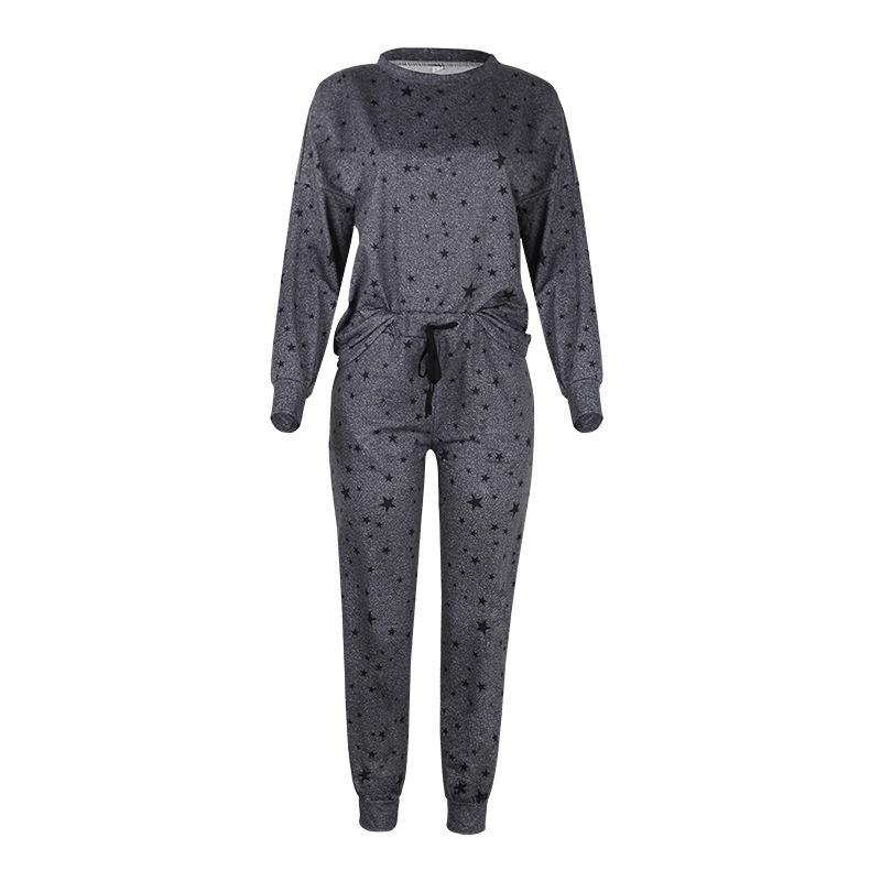 autumn and winter printed long-sleeved round neck casual loose sweater suit NSKX9678