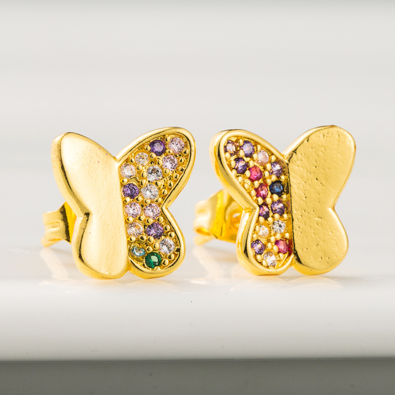 2020 Grenz Überschreitende Neue Kreative Schmetterlings Ohrringe Weibliche Kupfer Überzug 18 Karat Gold Mikro Eingelegter Zirkon Ins Europäische Und Amerikanische Ohrringe display picture 4