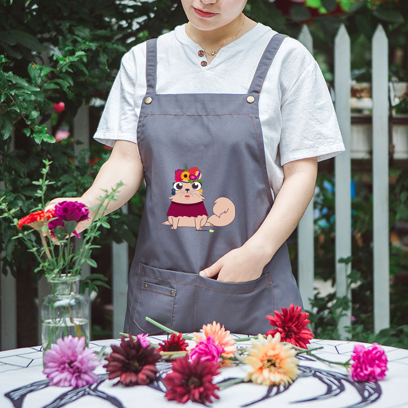 Tienda de flores para mascotas ropa de trabajo delantal cocina moda coreana anti-fouling anti-aceite pareja delantal de cocina logotipo imprimible