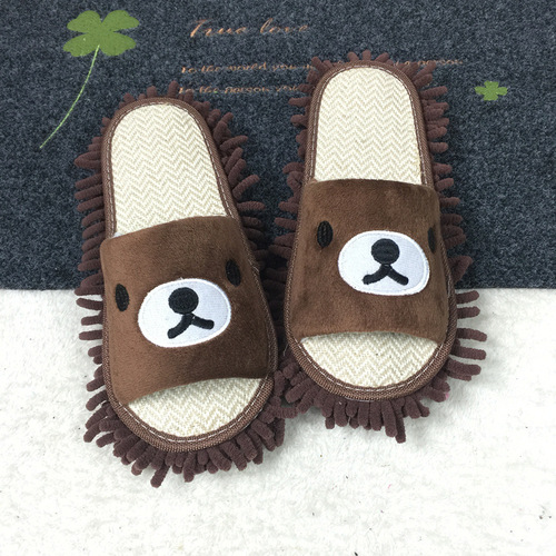 Floor mopping slippers, cartoon embroidery, thickened upper, removable and washable lazy floor slippers, wooden floor slippers