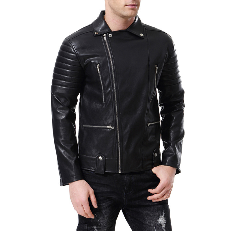 boy 2020 Autumn Winter New Foreign Trade Punk Men's Motorcycle Multi-Zip Leather Jacket D138_voghion.com