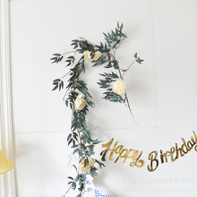 网红森系生日装饰场景布置宝宝宴柳藤仿真绿植带花房间装饰家居