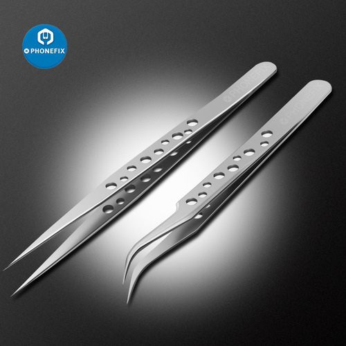 High-precision stainless steel tweezers, elbow tip with heat dissipation hole, mobile phone repair tool, screw clamping tweezers